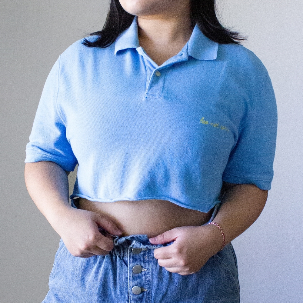 "Leo Not Sorry" Blue Polo Crop Top